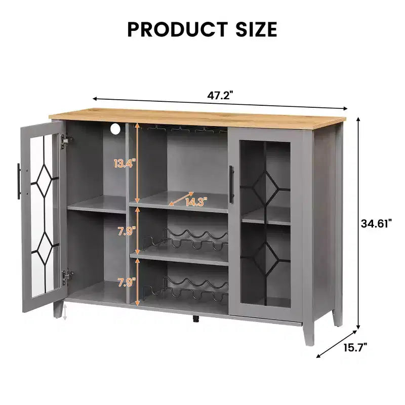 Meuble de bar à vin COZONY avec lumières LED, meuble à liqueurs moderne avec support en verre et porte-bouteilles, buffet de rangement pour café pour salle à manger