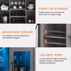 Meuble de bar à vin COZONY avec lumières LED, meuble à liqueurs moderne avec support en verre et porte-bouteilles, buffet de rangement pour café pour salle à manger