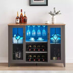 Meuble de bar à vin COZONY avec lumières LED, meuble à liqueurs moderne avec support en verre et porte-bouteilles, buffet de rangement pour café pour salle à manger