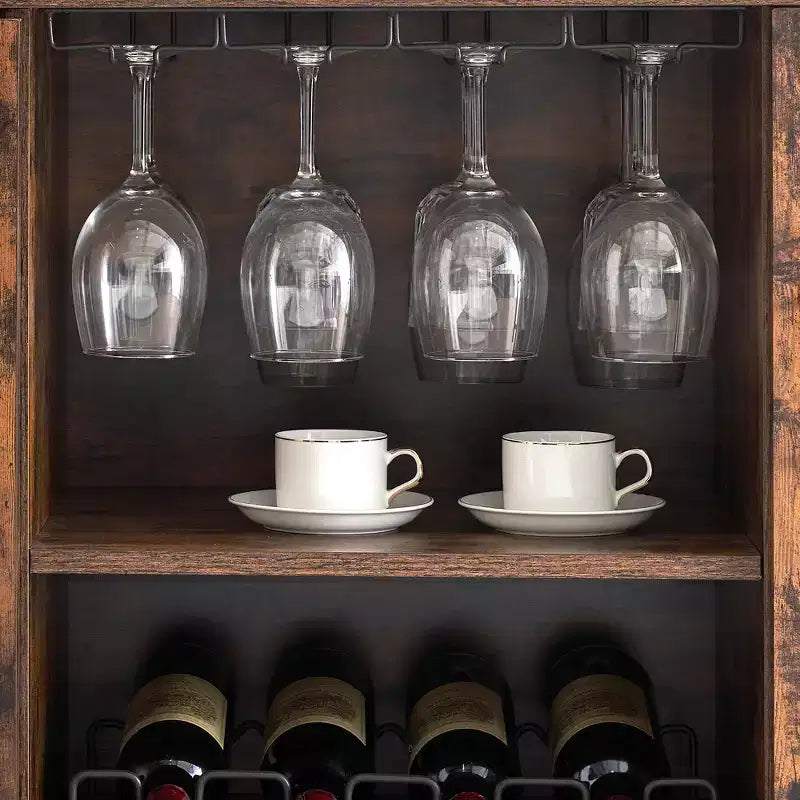 Meuble de bar à vin COZONY avec lumières LED, meuble à liqueurs moderne avec support en verre et porte-bouteilles, buffet de rangement pour café pour salle à manger