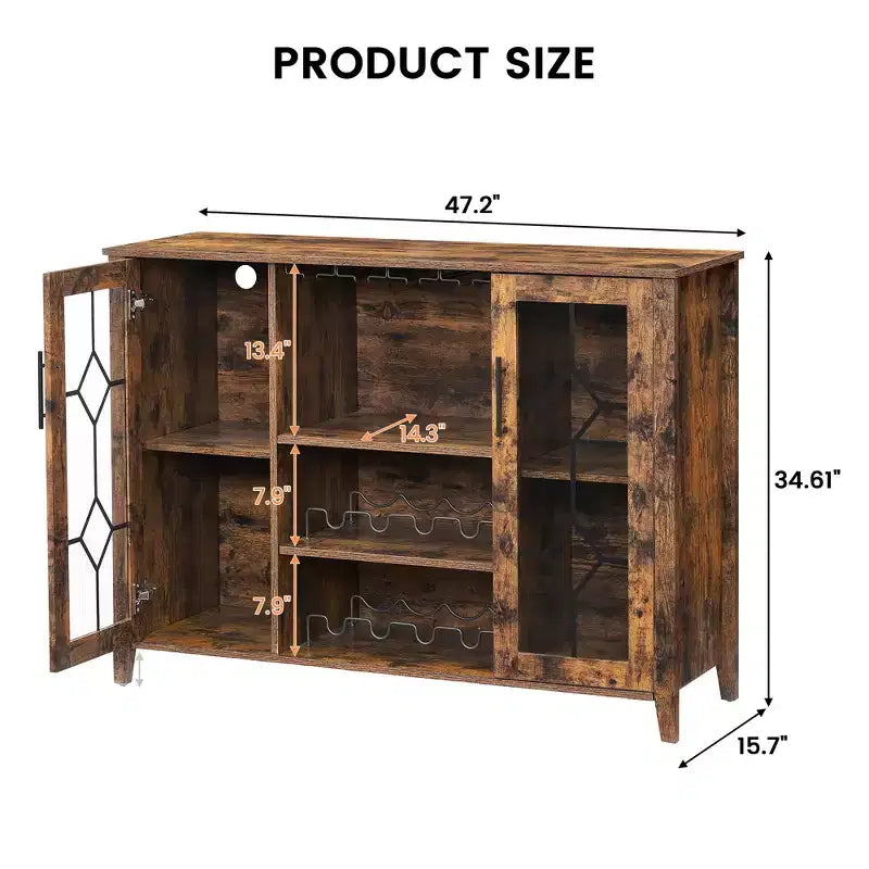 Meuble de bar à vin COZONY avec lumières LED, meuble à liqueurs moderne avec support en verre et porte-bouteilles, buffet de rangement pour café pour salle à manger