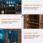 Meuble de bar à vin COZONY avec lumières LED, meuble à liqueurs moderne avec support en verre et porte-bouteilles, buffet de rangement pour café pour salle à manger