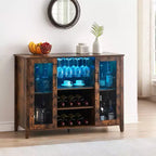 Meuble de bar à vin COZONY avec lumières LED, meuble à liqueurs moderne avec support en verre et porte-bouteilles, buffet de rangement pour café pour salle à manger