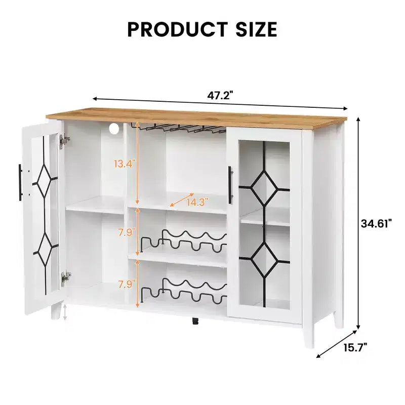 Meuble de bar à vin COZONY avec lumières LED, meuble à liqueurs moderne avec support en verre et porte-bouteilles, buffet de rangement pour café pour salle à manger