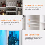 Meuble de bar à vin COZONY avec lumières LED, meuble à liqueurs moderne avec support en verre et porte-bouteilles, buffet de rangement pour café pour salle à manger