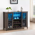 Meuble de bar à vin COZONY avec lumières LED, meuble à liqueurs moderne avec support en verre et porte-bouteilles, buffet de rangement pour café pour salle à manger
