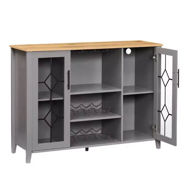 Meuble de bar à vin COZONY avec lumières LED, meuble à liqueurs moderne avec support en verre et porte-bouteilles, buffet de rangement pour café pour salle à manger
