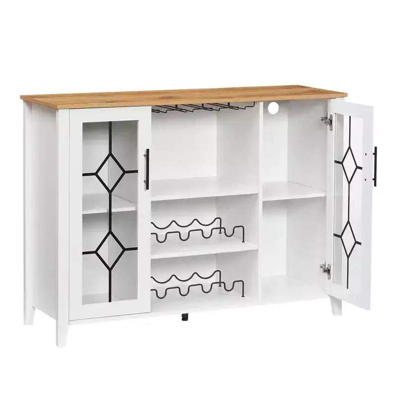 Meuble de bar à vin COZONY avec lumières LED, meuble à liqueurs moderne avec support en verre et porte-bouteilles, buffet de rangement pour café pour salle à manger