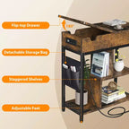 Table d'appoint de chargement COZONY avec prises USB, étagère et sac de rangement à abattant, table de chevet étroite pour petites chambres