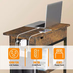 Table d'appoint de chargement COZONY avec prises USB, étagère et sac de rangement à abattant, table de chevet étroite pour petites chambres