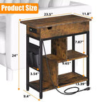 Table d'appoint de chargement COZONY avec prises USB, étagère et sac de rangement à abattant, table de chevet étroite pour petites chambres