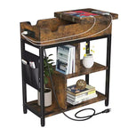 Table d'appoint de chargement COZONY avec prises USB, étagère et sac de rangement à abattant, table de chevet étroite pour petites chambres