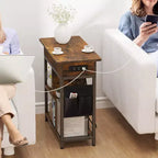 Table d'appoint de chargement COZONY avec prises USB, étagère et sac de rangement à abattant, table de chevet étroite pour petites chambres