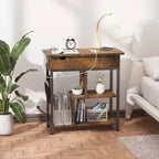 Table d'appoint de chargement COZONY avec prises USB, étagère et sac de rangement à abattant, table de chevet étroite pour petites chambres