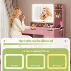 Coiffeuse Besiost avec miroir et 3 lumières de couleur, coiffeuse avec tiroirs
