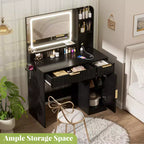 Coiffeuse Besiost avec miroir et 3 lumières de couleur, coiffeuse avec tiroirs