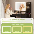 Coiffeuse Besiost avec miroir et 3 lumières de couleur, coiffeuse avec tiroirs