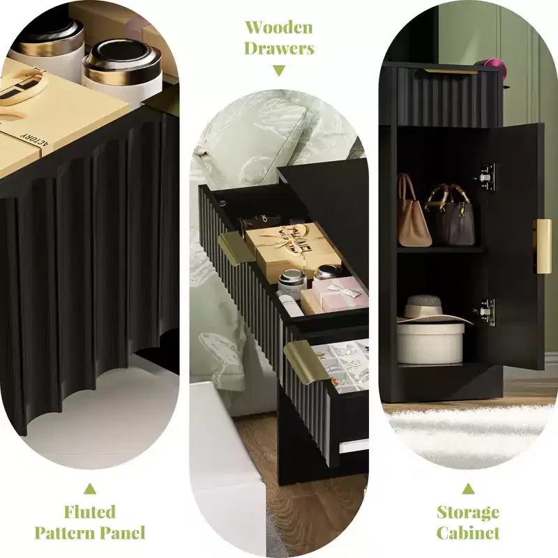 Coiffeuse Besiost avec miroir et 3 lumières de couleur, coiffeuse avec tiroirs