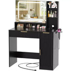 Coiffeuse Besiost avec miroir et 3 lumières de couleur, coiffeuse avec tiroirs