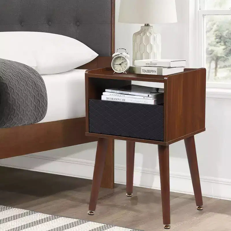 COZONY Charging Side Table End Table with USB Outlets, Power Sockets, Storage Drawer, Solid Wood Legs for Living Room Bedroom