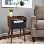Table d'appoint COZONY avec prises USB, prises de courant, tiroir de rangement, pieds en bois massif pour salon ou chambre à coucher