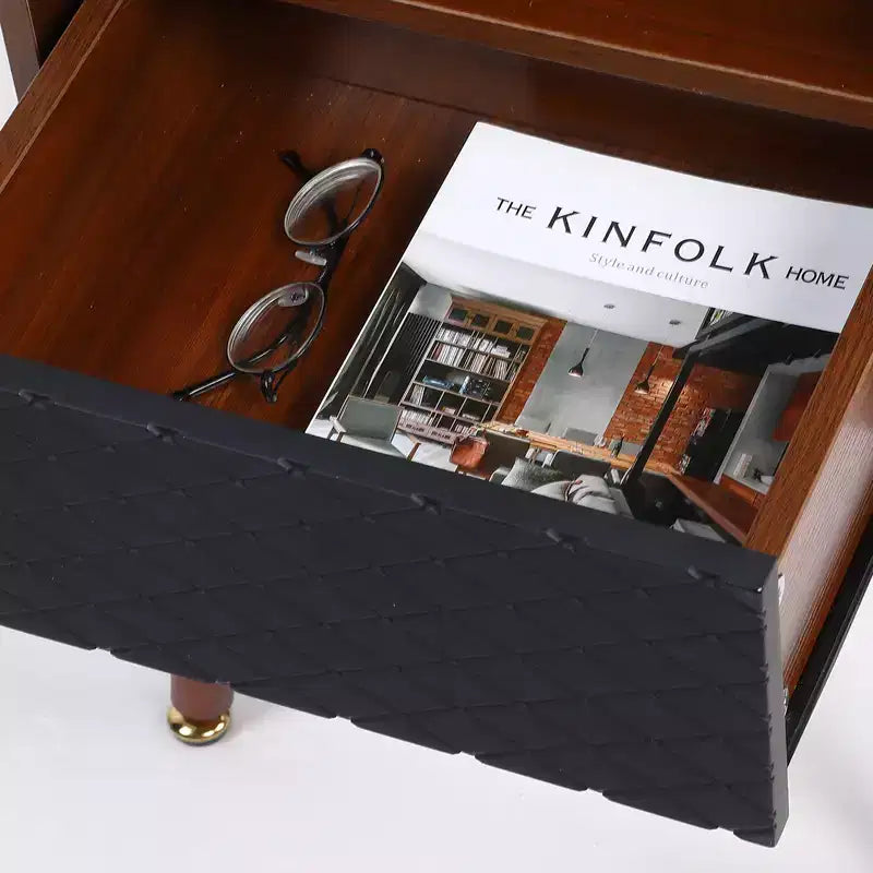 Table d'appoint COZONY avec prises USB, prises de courant, tiroir de rangement, pieds en bois massif pour salon ou chambre à coucher
