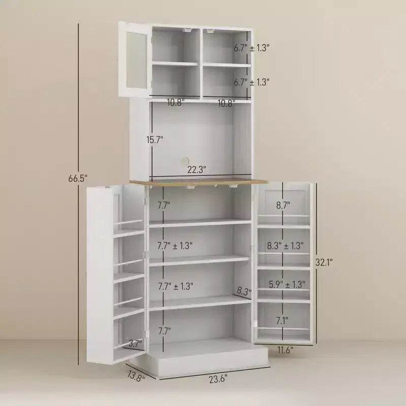 Meuble de cuisine haut de 66,5 po avec étagères réglables pour salle à manger, meuble de cuisine, meuble à micro-ondes