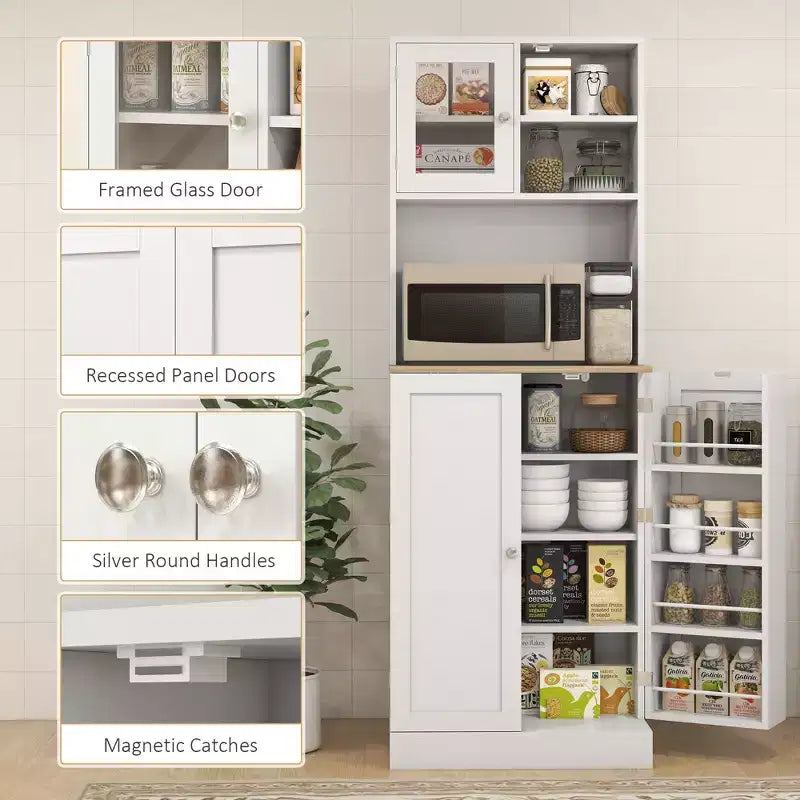 Meuble de cuisine haut de 66,5 po avec étagères réglables pour salle à manger, meuble de cuisine, meuble à micro-ondes