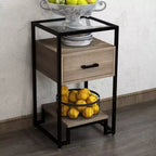 Table de chevet COZONY avec plateau en verre trempé, tiroir en bois, pieds réglables, table d'appoint pour chambre à coucher et salon