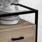 Table de chevet COZONY avec plateau en verre trempé, tiroir en bois, pieds réglables, table d'appoint pour chambre à coucher et salon
