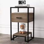 Table de chevet COZONY avec plateau en verre trempé, tiroir en bois, pieds réglables, table d'appoint pour chambre à coucher et salon