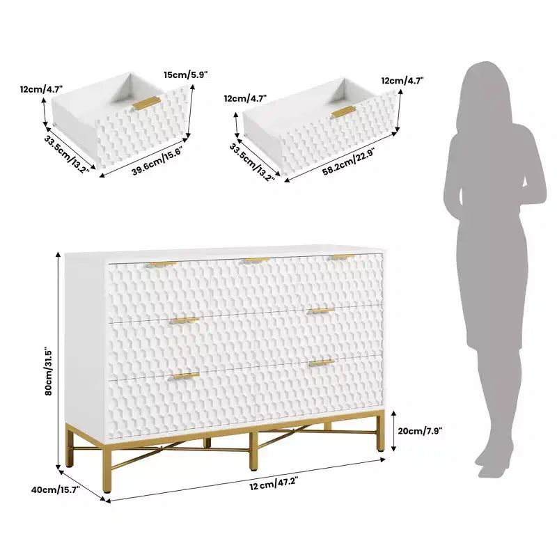 Commode de chambre à coucher, commode en bois à 7 tiroirs avec tiroirs profonds et plateau large, commodes de rangement modernes et coffres à tiroirs pour couloir, entrée
