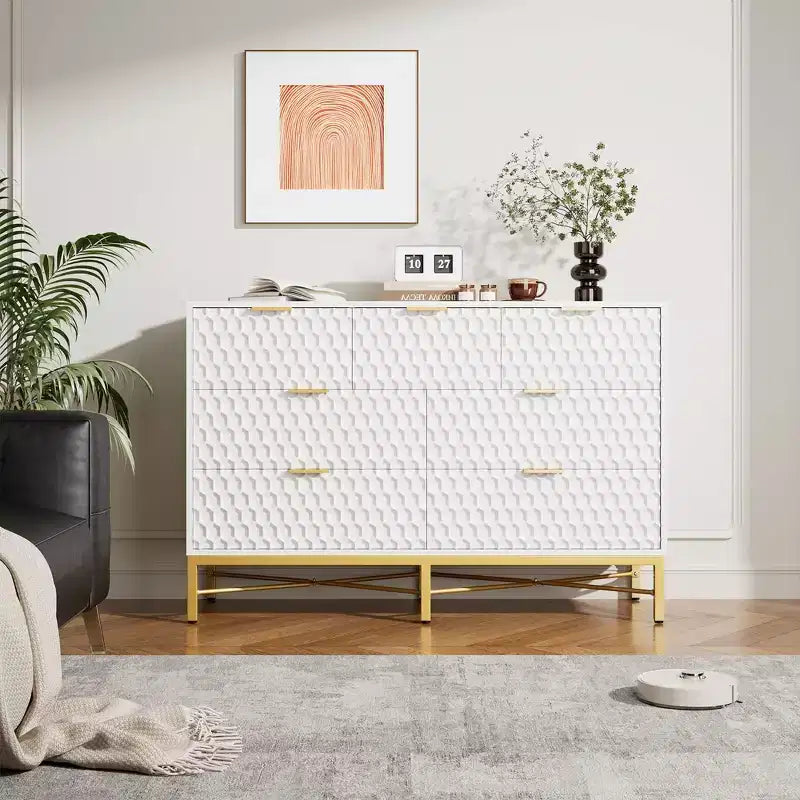 Commode de chambre à coucher, commode en bois à 7 tiroirs avec tiroirs profonds et plateau large, commodes de rangement modernes et coffres à tiroirs pour couloir, entrée