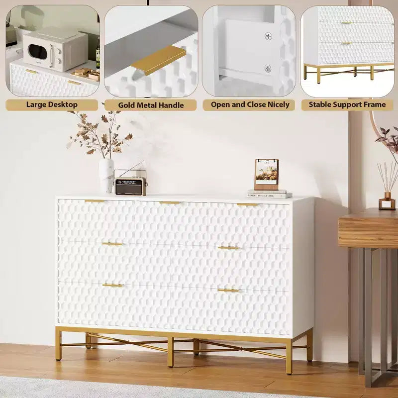 Commode de chambre à coucher, commode en bois à 7 tiroirs avec tiroirs profonds et plateau large, commodes de rangement modernes et coffres à tiroirs pour couloir, entrée