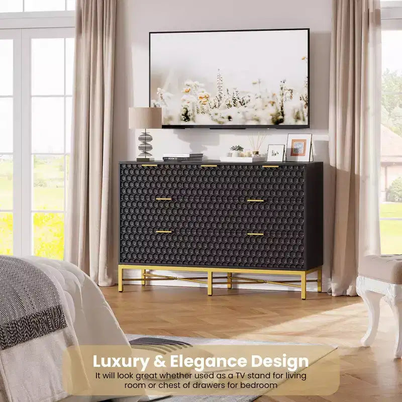Commode de chambre à coucher, commode en bois à 7 tiroirs avec tiroirs profonds et plateau large, commodes de rangement modernes et coffres à tiroirs pour couloir, entrée