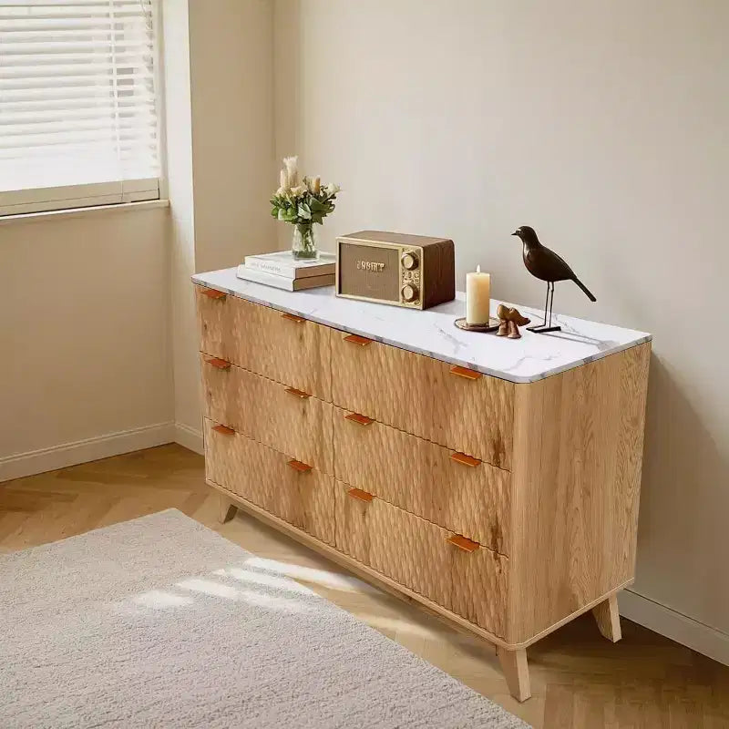 Tiroirs de rangement, commode six tiroirs de 137 cm, coiffeuse de chambre à coucher avec plateau en imitation marbre pour chambre à coucher, salon, entrée