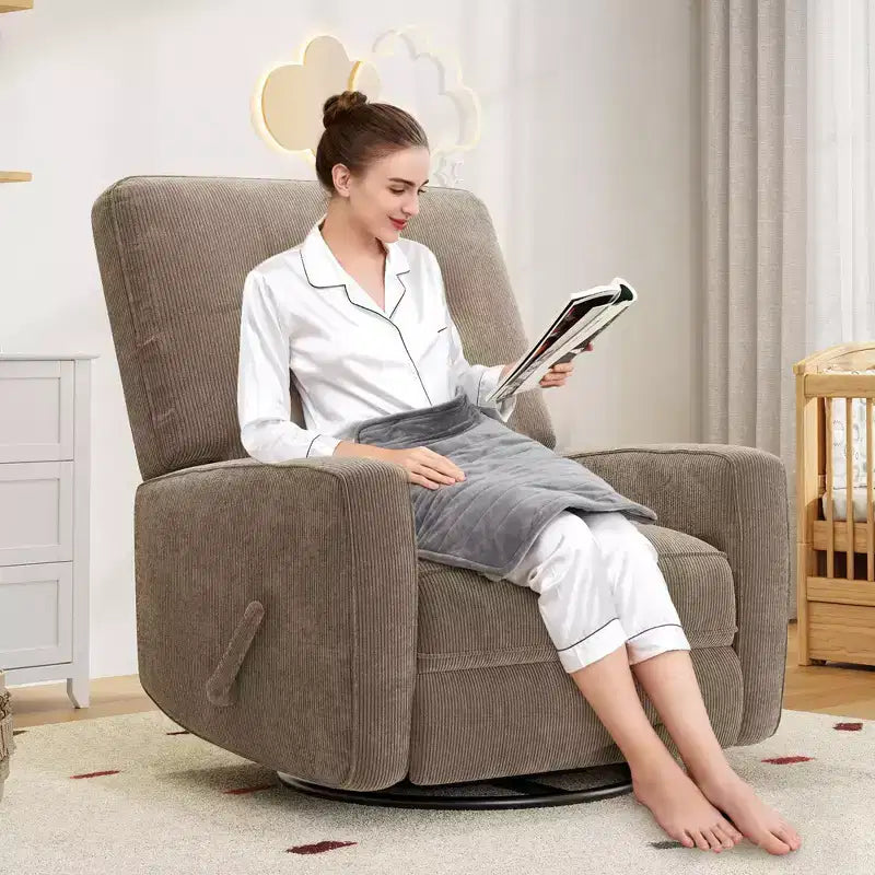 Fauteuil inclinable GustoWave, Fauteuil à bascule pivotant à 360° pour adultes avec dossier et repose-pieds réglables, Fauteuil confortable en velours côtelé, Rose