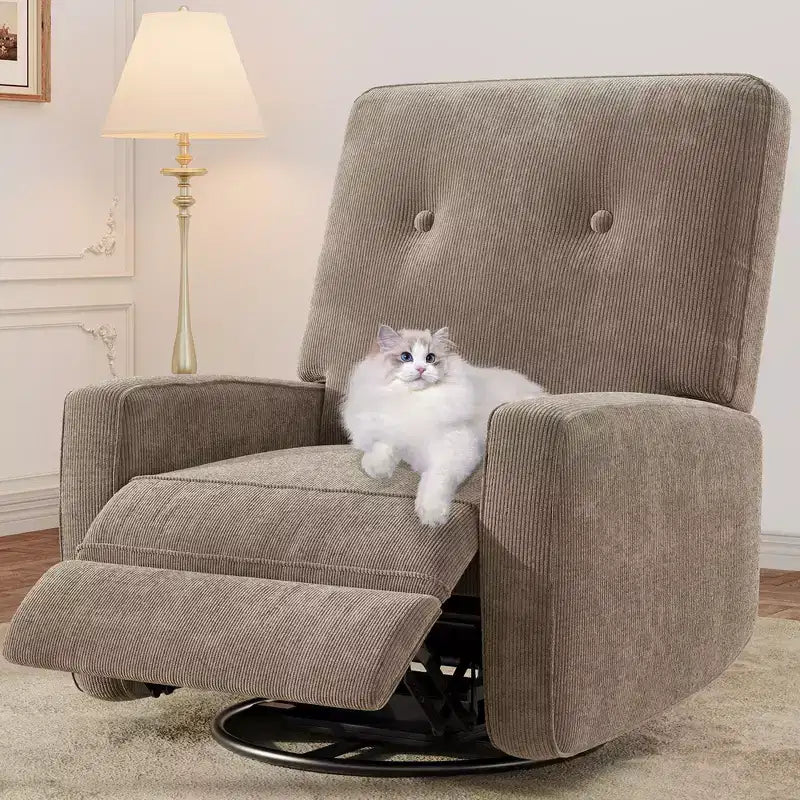 Fauteuil inclinable GustoWave, Fauteuil à bascule pivotant à 360° pour adultes avec dossier et repose-pieds réglables, Fauteuil confortable en velours côtelé, Rose