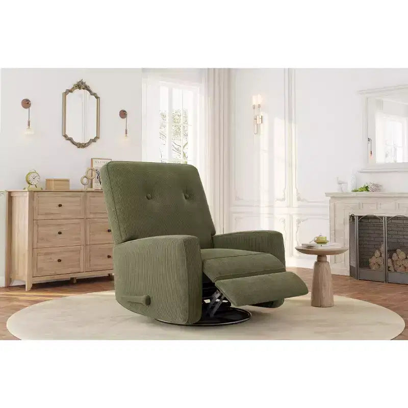 Fauteuil inclinable GustoWave, Fauteuil à bascule pivotant à 360° pour adultes avec dossier et repose-pieds réglables, Fauteuil confortable en velours côtelé, Rose