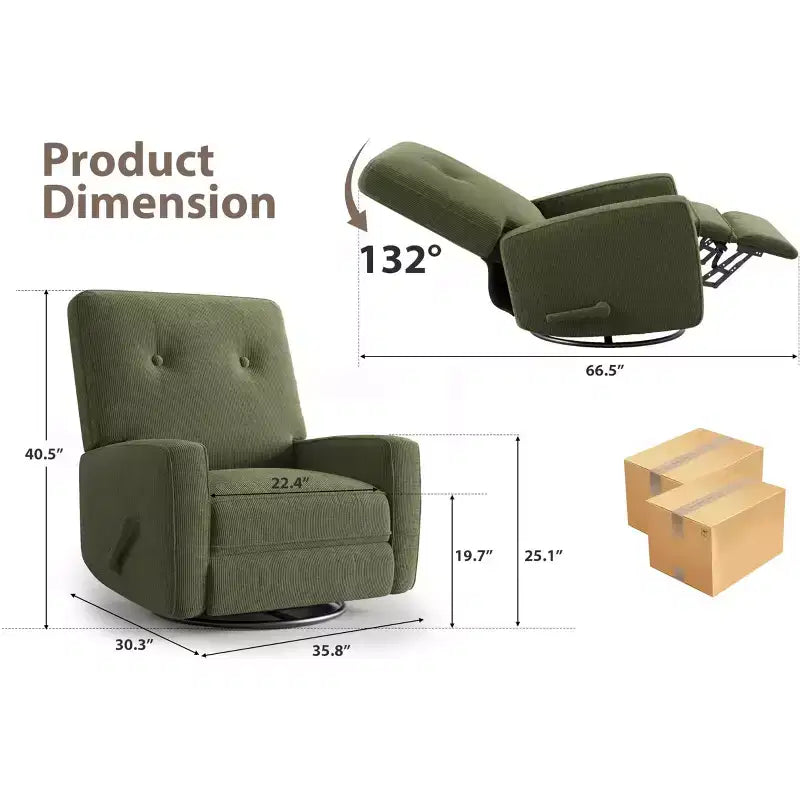 Fauteuil inclinable GustoWave, Fauteuil à bascule pivotant à 360° pour adultes avec dossier et repose-pieds réglables, Fauteuil confortable en velours côtelé, Rose