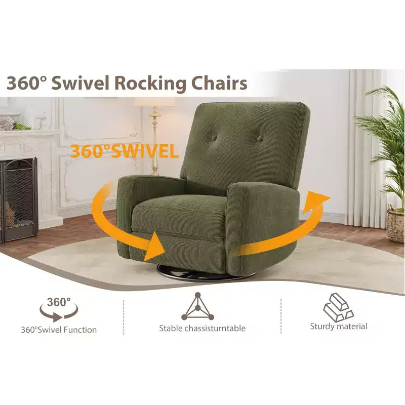 Fauteuil inclinable GustoWave, Fauteuil à bascule pivotant à 360° pour adultes avec dossier et repose-pieds réglables, Fauteuil confortable en velours côtelé, Rose