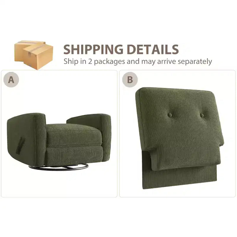 Fauteuil inclinable GustoWave, Fauteuil à bascule pivotant à 360° pour adultes avec dossier et repose-pieds réglables, Fauteuil confortable en velours côtelé, Rose