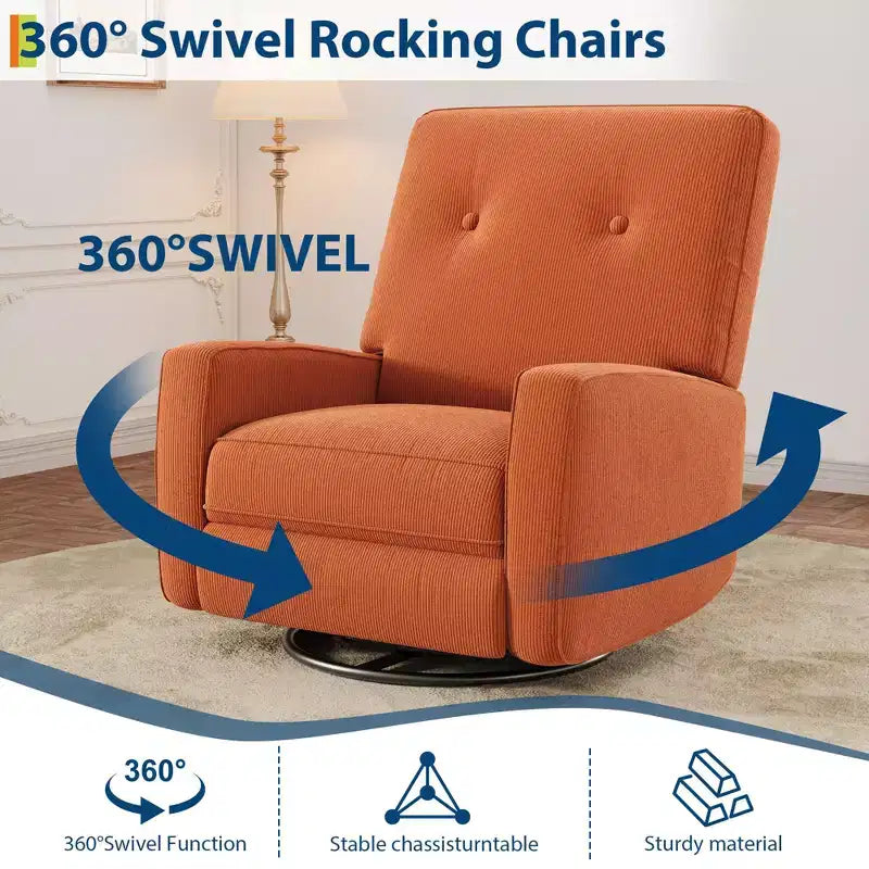 Fauteuil inclinable GustoWave, Fauteuil à bascule pivotant à 360° pour adultes avec dossier et repose-pieds réglables, Fauteuil confortable en velours côtelé, Rose