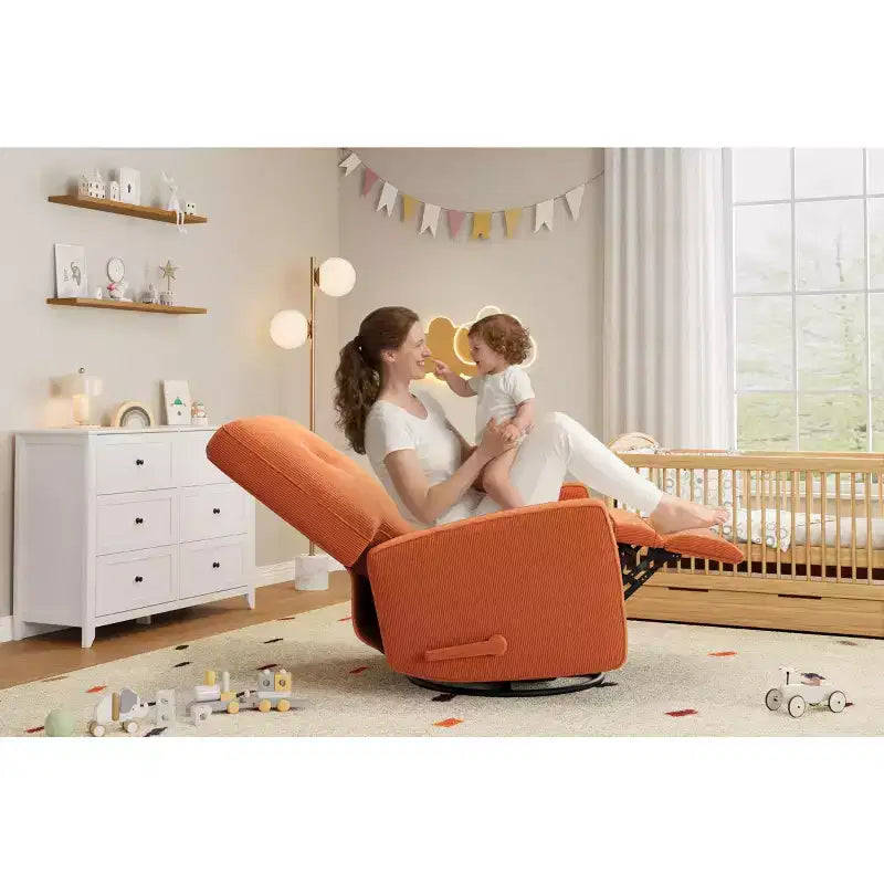 Fauteuil inclinable GustoWave, Fauteuil à bascule pivotant à 360° pour adultes avec dossier et repose-pieds réglables, Fauteuil confortable en velours côtelé, Rose