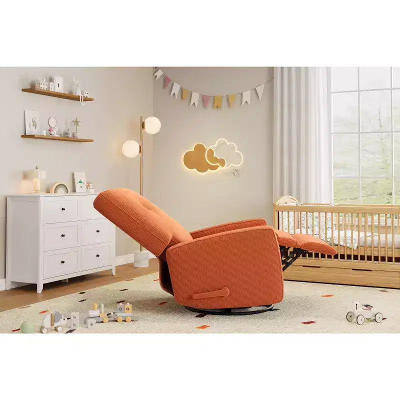 Fauteuil inclinable GustoWave, Fauteuil à bascule pivotant à 360° pour adultes avec dossier et repose-pieds réglables, Fauteuil confortable en velours côtelé, Rose