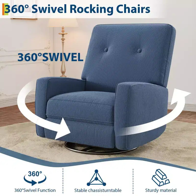 Fauteuil inclinable GustoWave, Fauteuil à bascule pivotant à 360° pour adultes avec dossier et repose-pieds réglables, Fauteuil confortable en velours côtelé, Rose