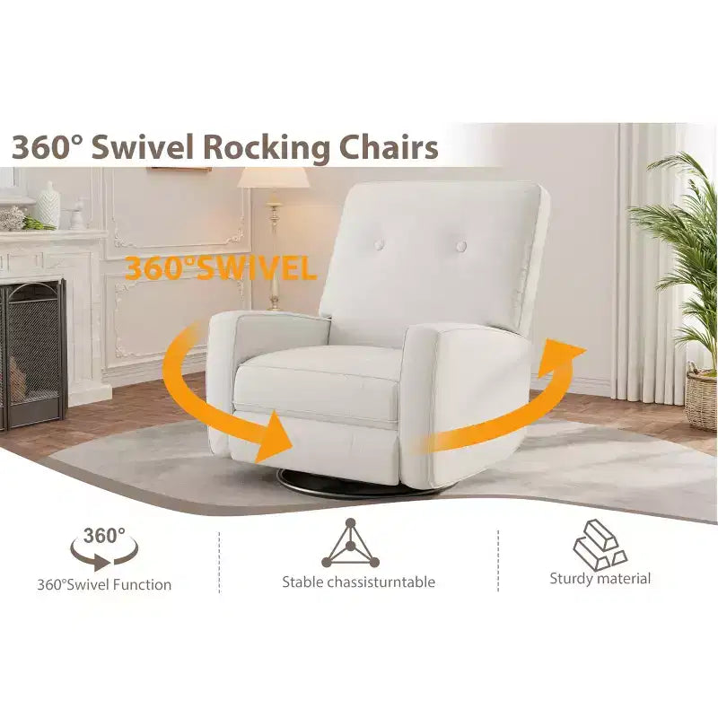 Fauteuil inclinable GustoWave, Fauteuil à bascule pivotant à 360° pour adultes avec dossier et repose-pieds réglables, Fauteuil confortable en velours côtelé, Rose