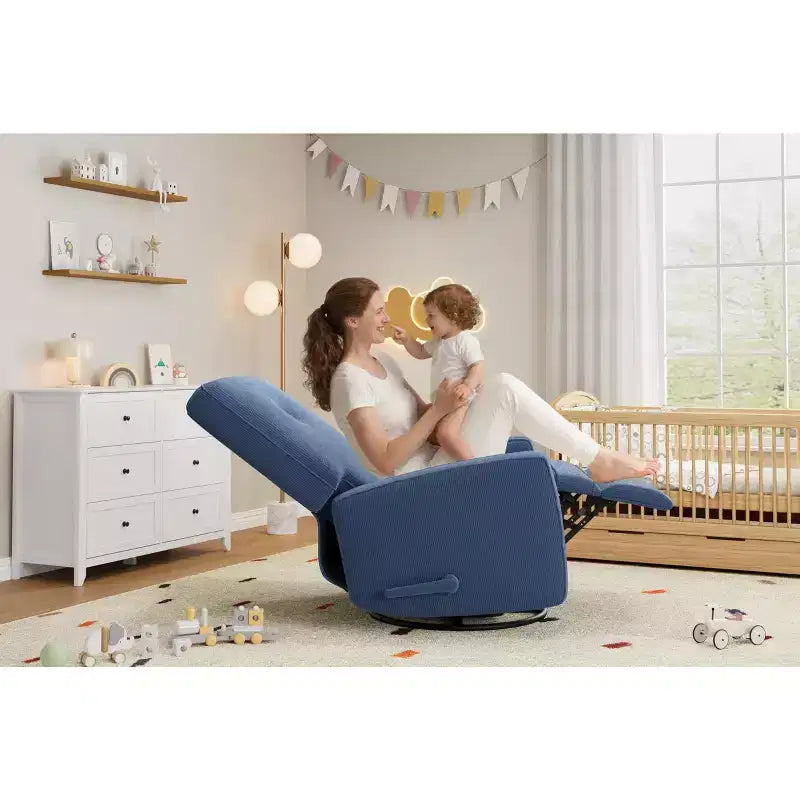 Fauteuil inclinable GustoWave, Fauteuil à bascule pivotant à 360° pour adultes avec dossier et repose-pieds réglables, Fauteuil confortable en velours côtelé, Rose