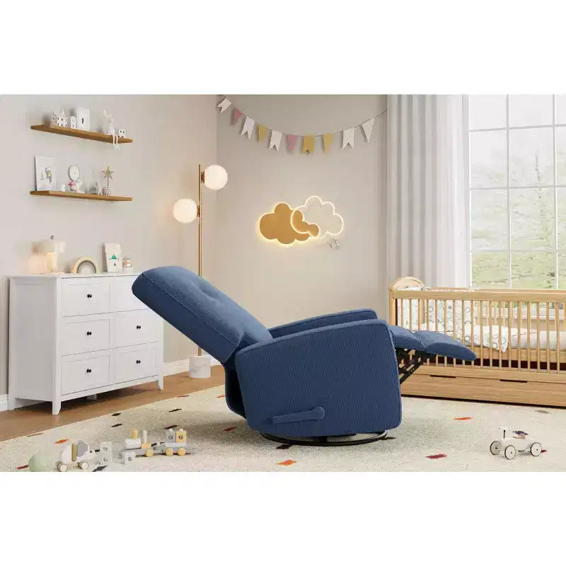 Fauteuil inclinable GustoWave, Fauteuil à bascule pivotant à 360° pour adultes avec dossier et repose-pieds réglables, Fauteuil confortable en velours côtelé, Rose