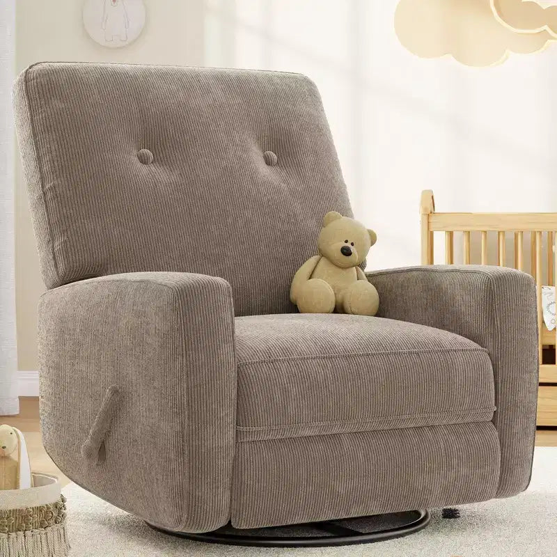 Fauteuil inclinable GustoWave, Fauteuil à bascule pivotant à 360° pour adultes avec dossier et repose-pieds réglables, Fauteuil confortable en velours côtelé, Rose